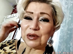 hot russian granny in a leopard costume smokes and talks about life until she starts sucking a young lover's dick...