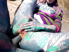 tattooed girl with pierced pussy gets anal fucked outdoors