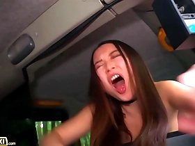 fake taxi asian yiming curiosity sucks cock after making a mess in cab