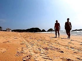 walking nude freely & having fun on public nudist beach